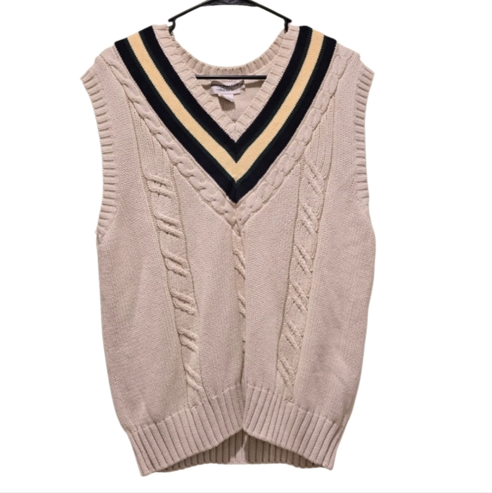 Vintage Abercrombie & Fitch Cream V-Neck Chunky Sweater Vest Size M